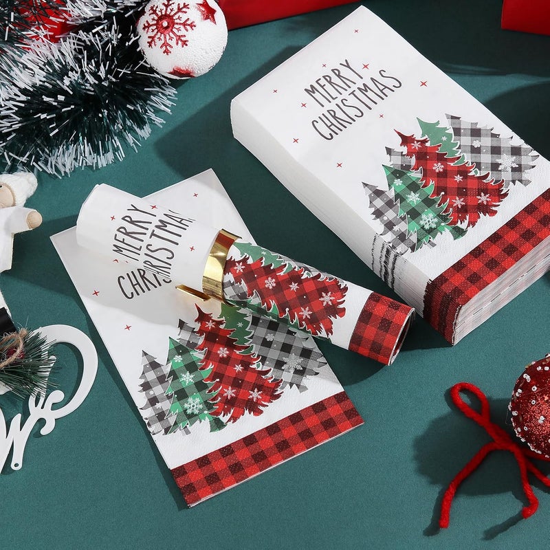 Tamone 100PCS 3-Ply Red Christmas Napkins - Red Christmas Tree Napkins Disposable - Premium Quality Dinner Napkins Soft and Absorbent - Image 4